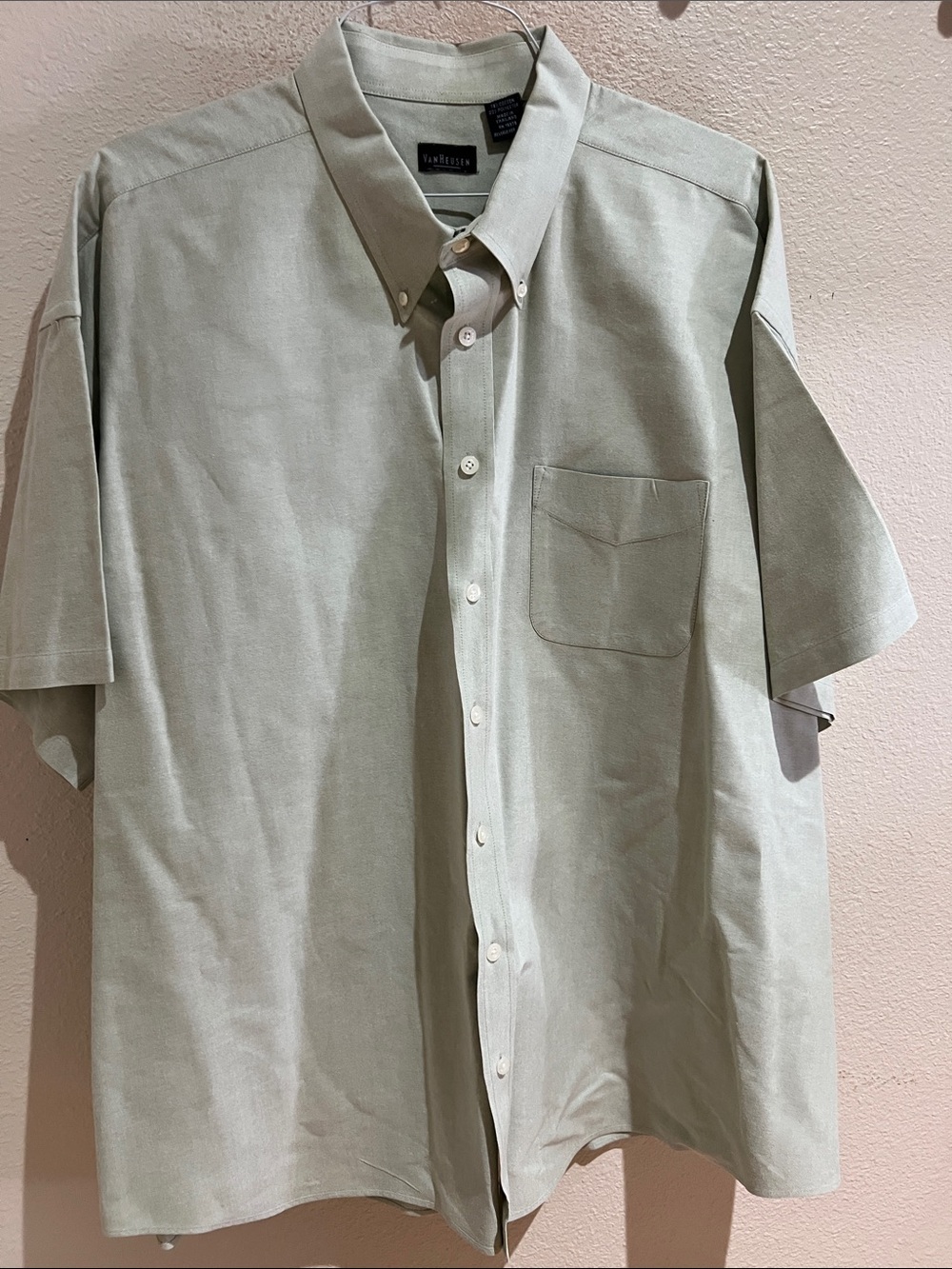 Van Heusen Short Sleeve Button-Down Shirt — Light Sage Green